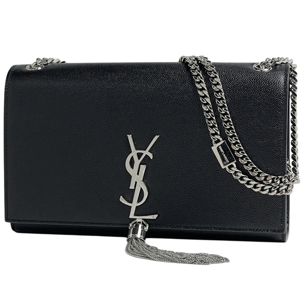Saint Laurent Kate Monogram Chain Shoulder Bag, Leather, Black, 354119, Women's